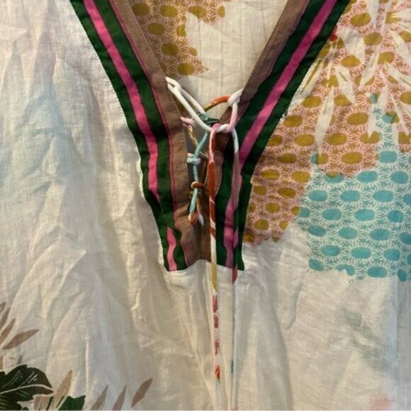 Z&L Europe Floral Print Airy  100% Cotton Pom-Pom Caftan Swim Cover Up sz Small - Picture 8 of 16